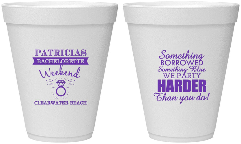 Personalized Bachelorette 12 oz Foam Cups - Something Borrowed | 60130
