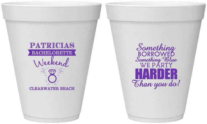 Personalized Bachelorette 12 oz Foam Cups - Something Borrowed | 60130