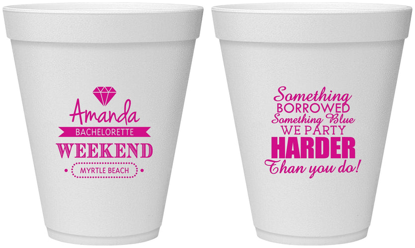 Personalized Bachelorette 12 oz Foam Cups - Something Borrowed | 60131