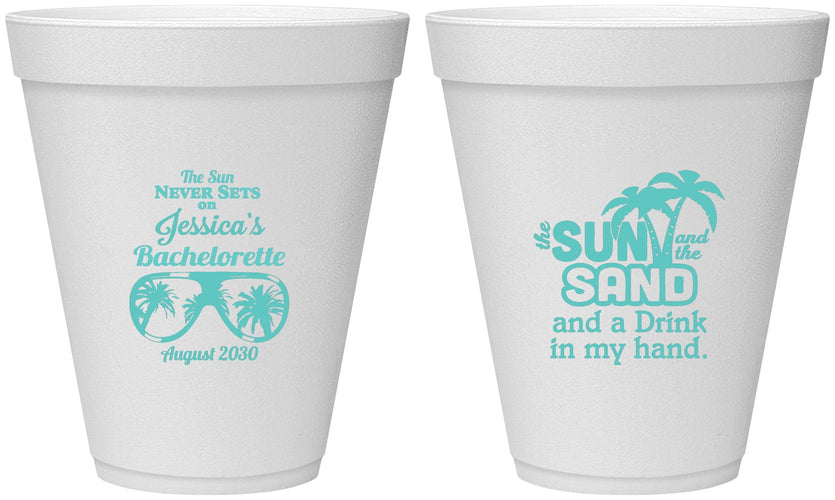 Personalized Bachelorette 12 oz Foam Cups - Sun Sand Drink Hand | 60134