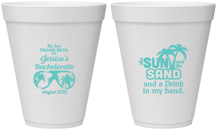 Personalized Bachelorette 12 oz Foam Cups - Sun Sand Drink Hand | 60134