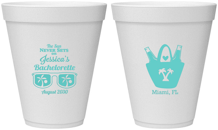 Personalized Bachelorette 12 oz Foam Cups - Beach Sun Never Sets | 60136
