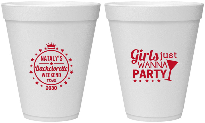 Personalized Bachelorette 12 oz Foam Cups - Girls Just Wanna Party | 60139