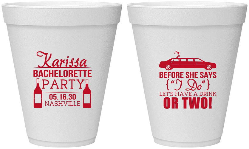 Personalized Bachelorette 12 oz Foam Cups - Before She Says I Do | 60142