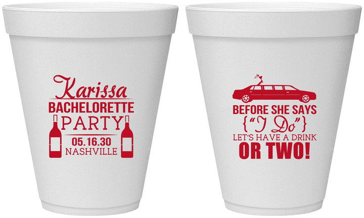 Personalized Bachelorette 12 oz Foam Cups - Before She Says I Do | 60142