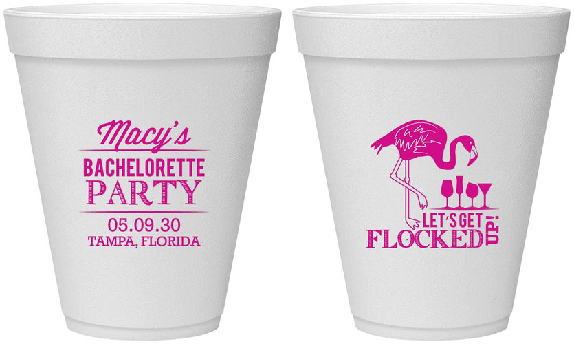 Personalized Bachelorette 12 oz Foam Cups - Lets Get Flocked Up | 60143
