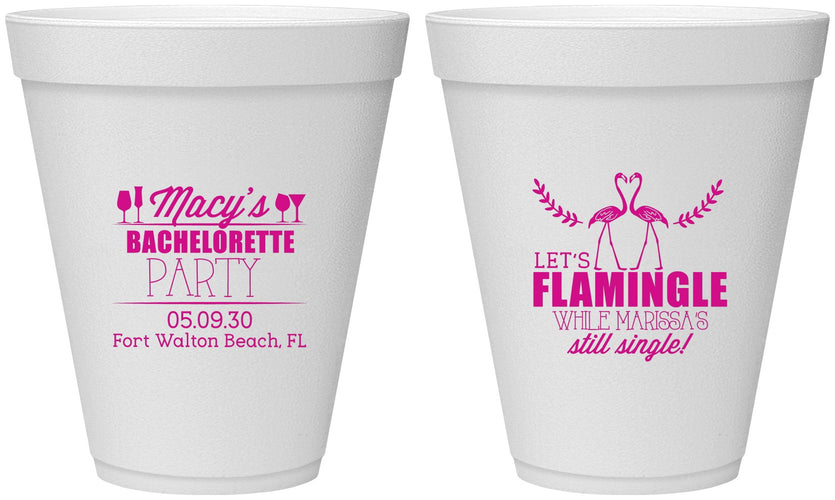 Personalized Bachelorette 12 oz Foam Cups - Lets Flamingle Still Single | 60144