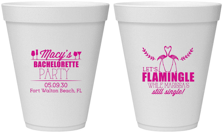 Personalized Bachelorette 12 oz Foam Cups - Lets Flamingle Still Single | 60144