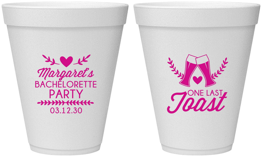 Personalized Bachelorette 12 oz Foam Cups - One Last Toast | 60147
