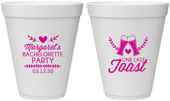 Personalized Bachelorette 12 oz Foam Cups - One Last Toast | 60147