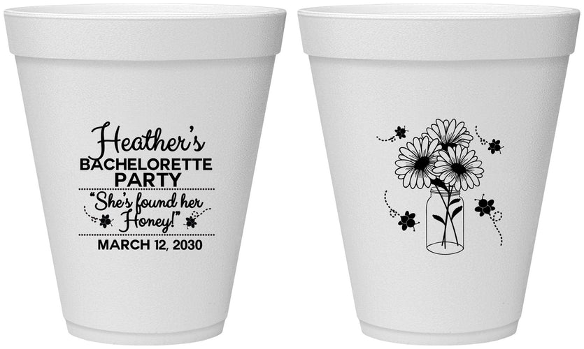 Personalized Bachelorette 12 oz Foam Cups - She Found Her Honey | 60150