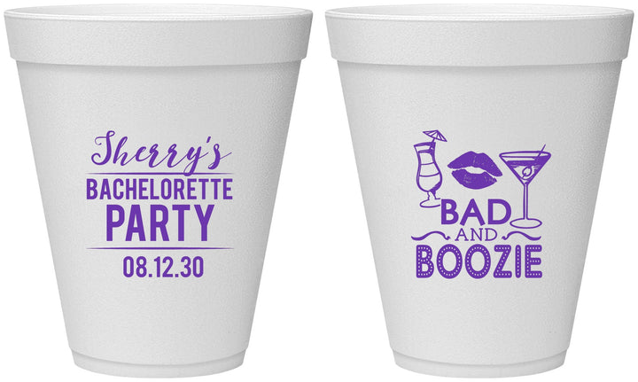 Personalized Bachelorette 12 oz Foam Cups - Bad And Boozie | 60156