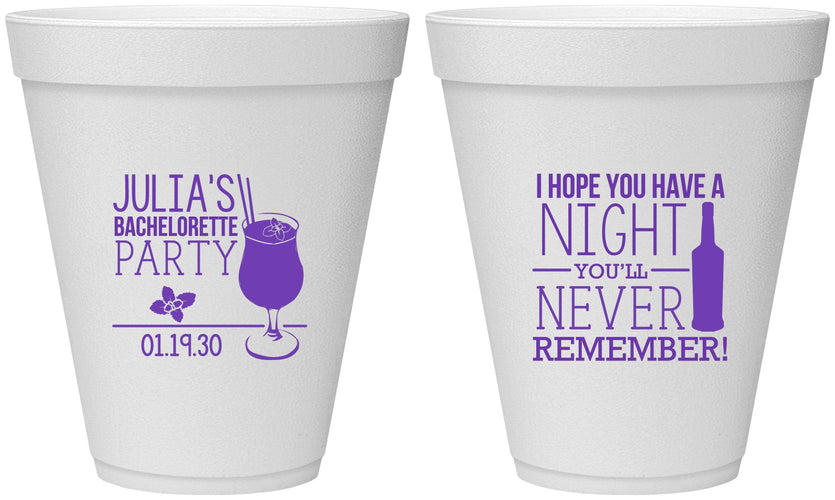 Personalized Bachelorette 12 oz Foam Cups - Night Never Remember | 60160