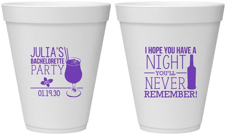 Personalized Bachelorette 12 oz Foam Cups - Night Never Remember | 60160