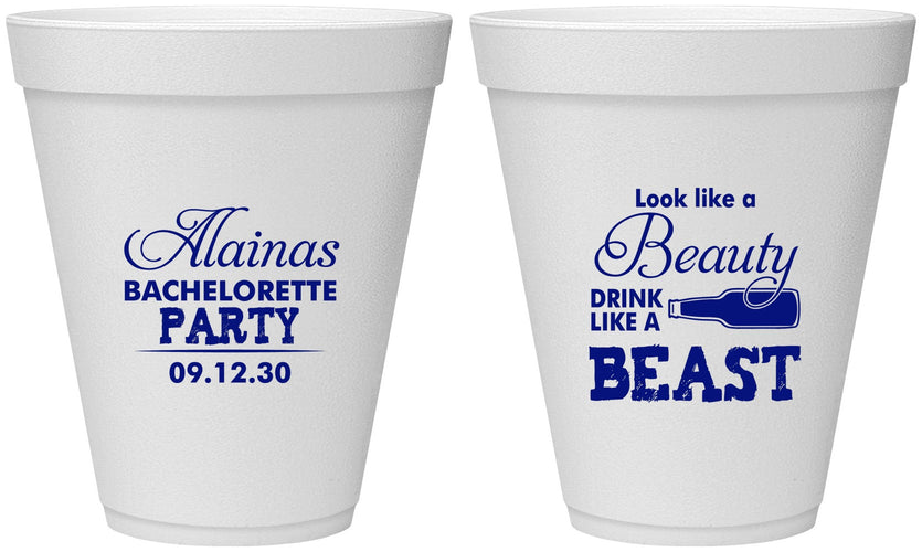 Personalized Bachelorette 12 oz Foam Cups - Beauty Beast | 60161