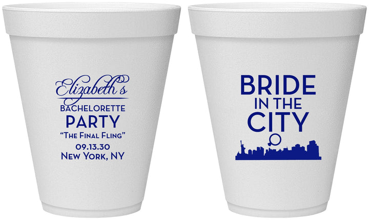 Personalized Bachelorette 12 oz Foam Cups - New York | 60162