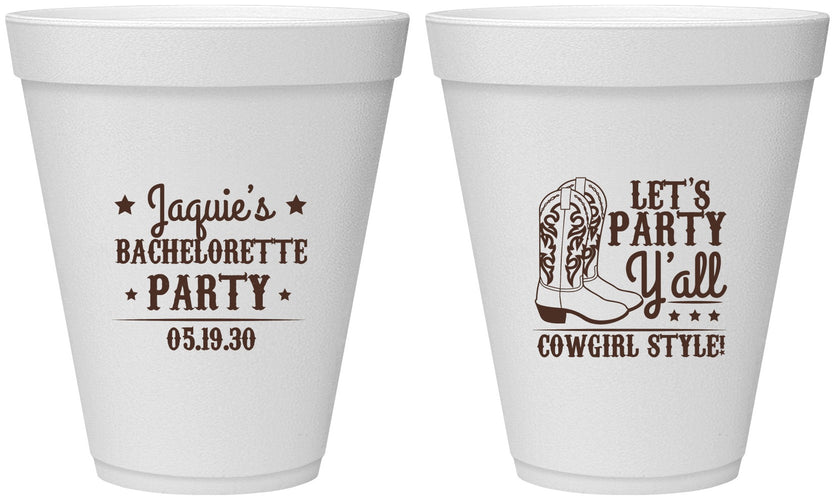 Personalized Bachelorette 12 oz Foam Cups - Cowgirl Boots | 60163