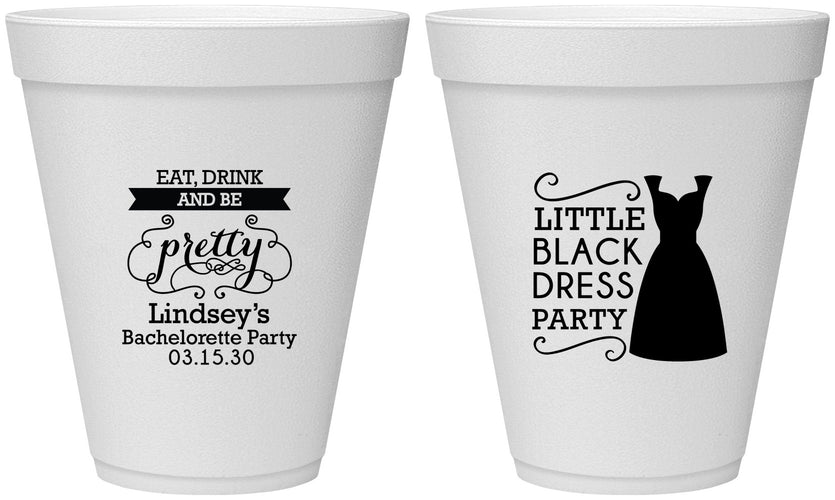 Personalized Bachelorette 12 oz Foam Cups - Little Black Dress | 60164