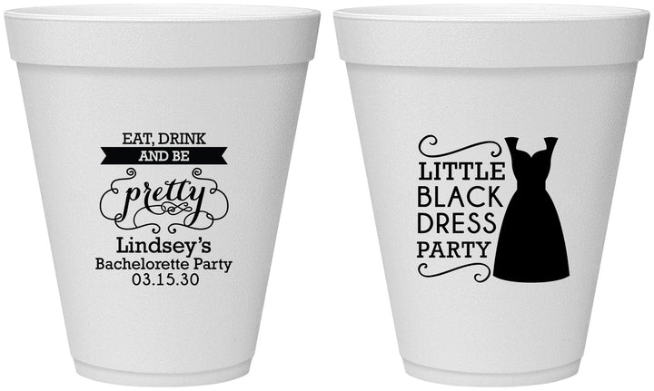 Personalized Bachelorette 12 oz Foam Cups - Little Black Dress | 60164