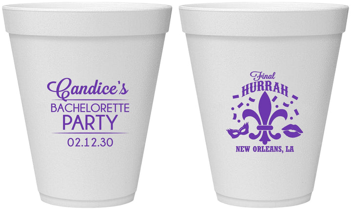 Personalized Bachelorette 12 oz Foam Cups - New Orleans | 60166