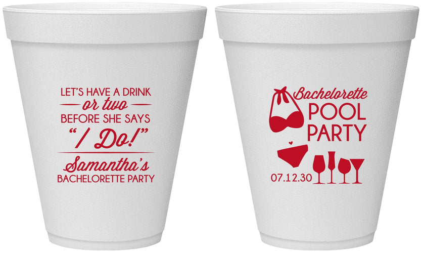 Personalized Bachelorette 12 oz Foam Cups - Pool Party | 60167