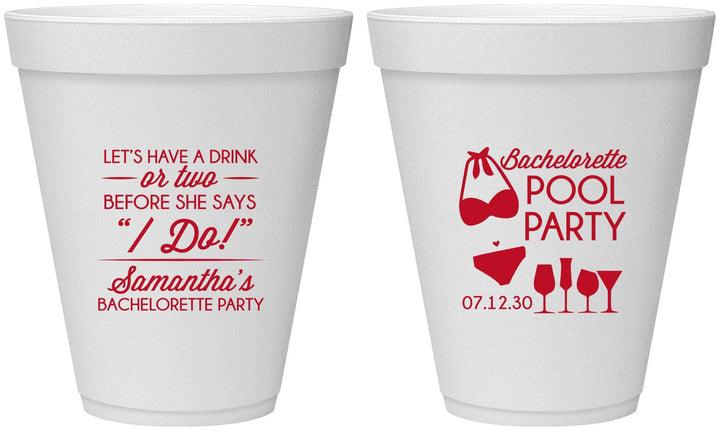 Personalized Bachelorette 12 oz Foam Cups - Pool Party | 60167