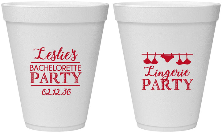 Personalized Bachelorette 12 oz Foam Cups - Lingerie Party | 60171