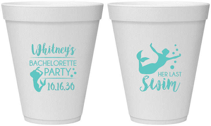 Personalized Bachelorette 12 oz Foam Cups - Mermaid | 60175