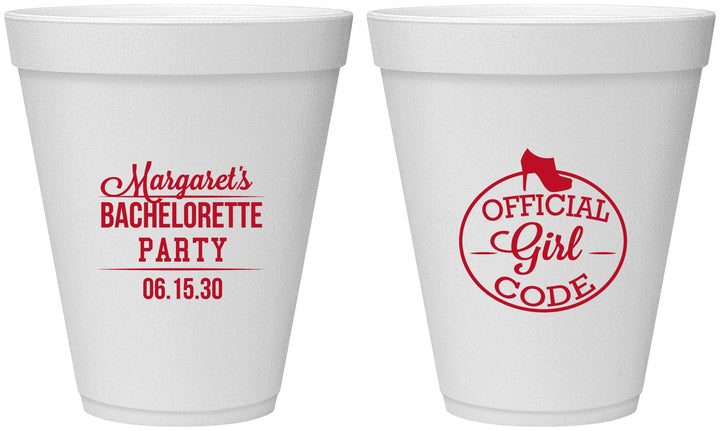 Personalized Bachelorette 12 oz Foam Cups - Official Girl Code | 60176