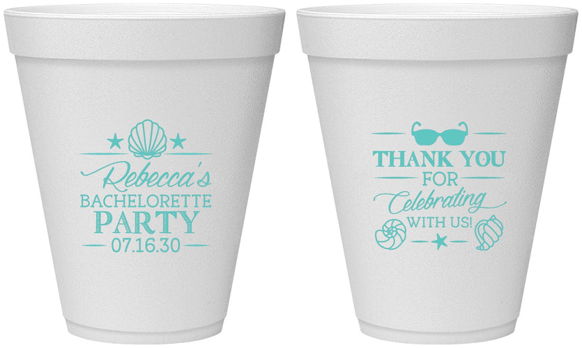 Personalized Bachelorette 12 oz Foam Cups - Beach | 60177