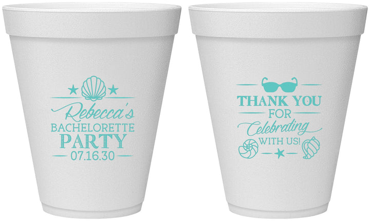 Personalized Bachelorette 12 oz Foam Cups - Beach | 60177