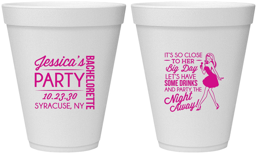 Personalized Bachelorette 12 oz Foam Cups - Drink The Night Away | 60182