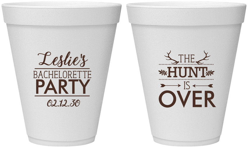 Personalized Bachelorette 12 oz Foam Cups - The Hunt Is Over | 60184