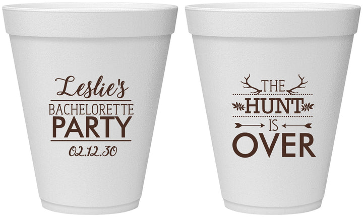 Personalized Bachelorette 12 oz Foam Cups - The Hunt Is Over | 60184