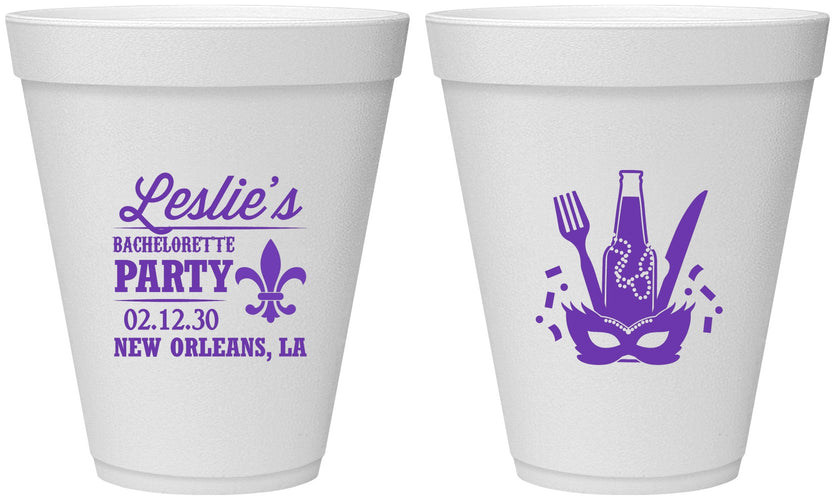 Personalized Bachelorette 12 oz Foam Cups - Mardi Gras | 60185