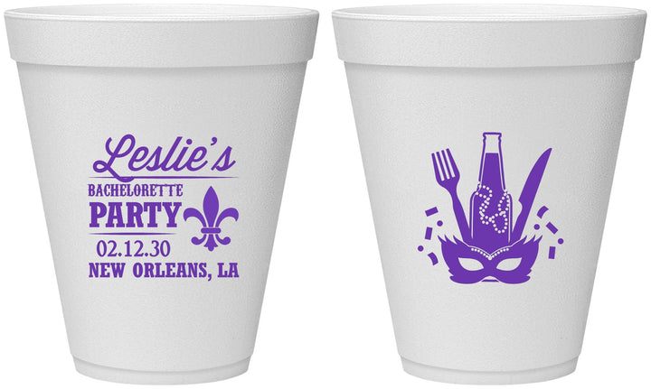 Personalized Bachelorette 12 oz Foam Cups - Mardi Gras | 60185