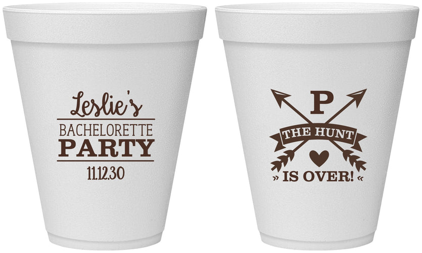 Personalized Bachelorette 12 oz Foam Cups - The Hunt Is Over | 60186