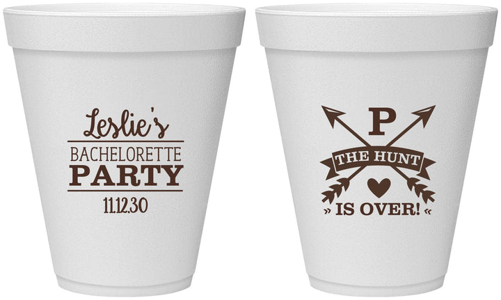 Personalized Bachelorette 12 oz Foam Cups - The Hunt Is Over | 60186