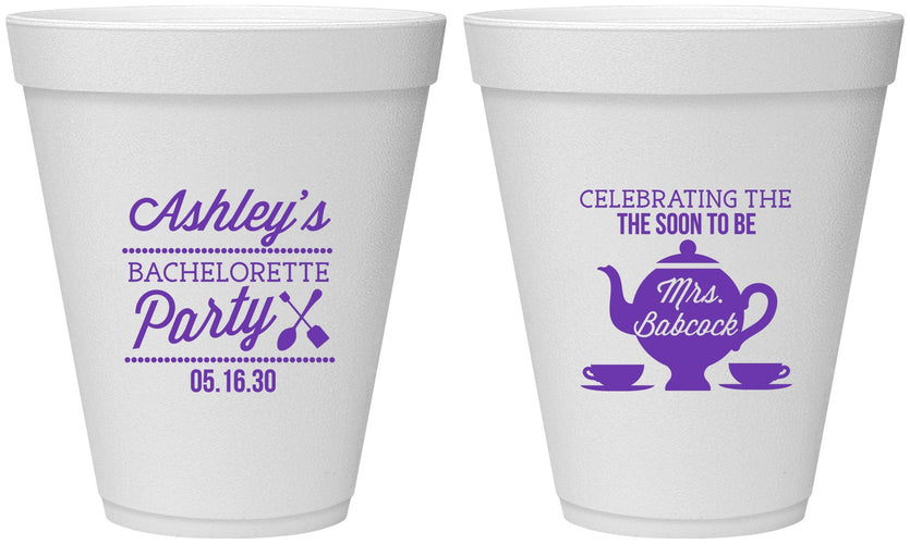 Personalized Bachelorette 12 oz Foam Cups - Teapot | 60189