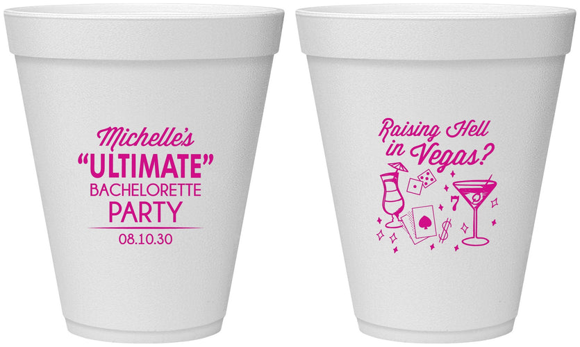 Personalized Bachelorette 12 oz Foam Cups - Raising Hell In Vegas | 60196