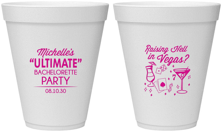 Personalized Bachelorette 12 oz Foam Cups - Raising Hell In Vegas | 60196