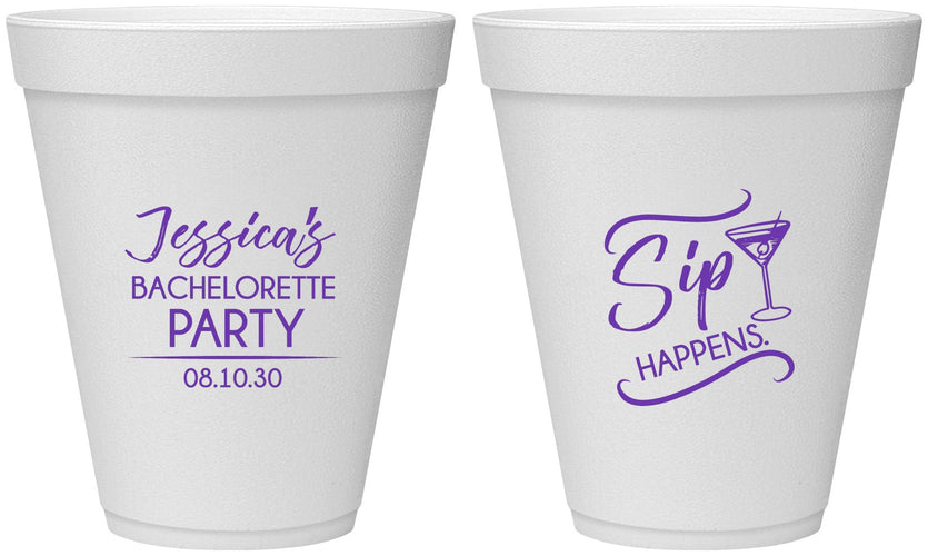 Personalized Bachelorette 12 oz Foam Cups - Sip Happens | 60197