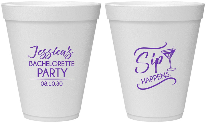 Personalized Bachelorette 12 oz Foam Cups - Sip Happens | 60197