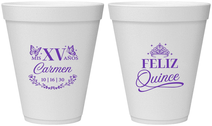 Personalized Quinceanera 12 oz Foam Cups - Mis Quince Anos | 70000