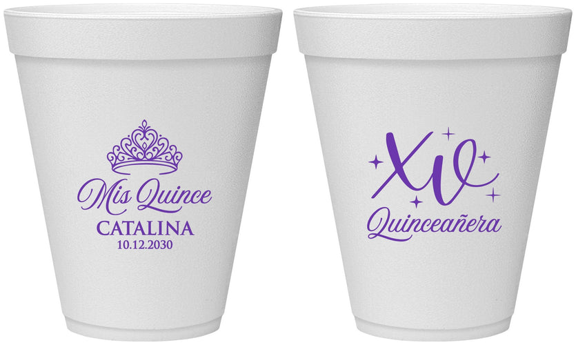 Personalized Quinceanera 12 oz Foam Cups - Mis Quince Anos | 70002