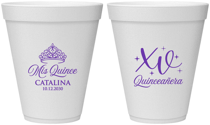 Personalized Quinceanera 12 oz Foam Cups - Mis Quince Anos | 70002