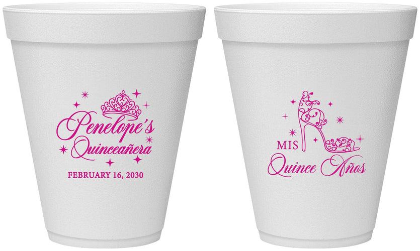 Personalized Quinceanera 12 oz Foam Cups - Mis Quince Anos | 70004