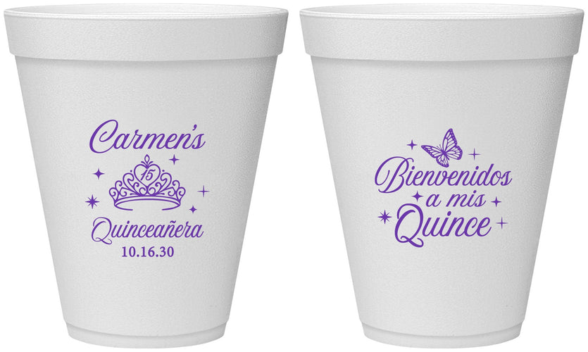 Personalized Quinceanera 12 oz Foam Cups - Bienvenidos A Mis Quince | 70005