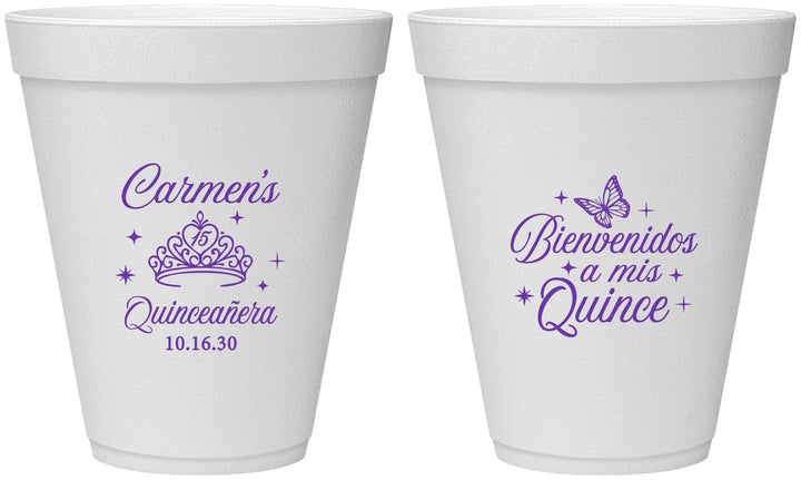 Personalized Quinceanera 12 oz Foam Cups - Bienvenidos A Mis Quince | 70005