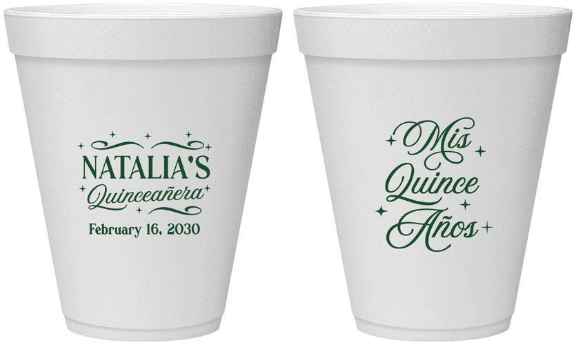 Personalized Quinceanera 12 oz Foam Cups - Mis Quince Anos | 70006